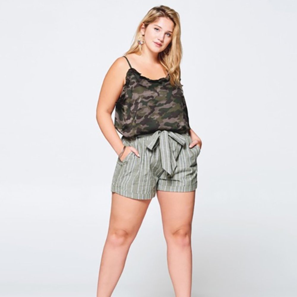 Satin Camo Cami with Ruffle Trim